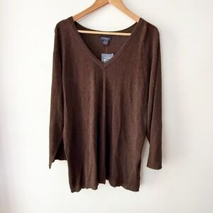 NWT Doncaster Collection Sweater Women 3W Brown Metallic V-Neck Knit Shimmer